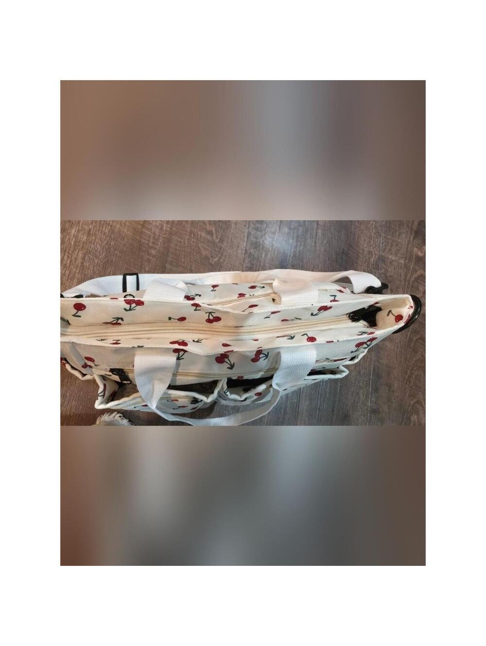 Cream Cherry-Print Tote Bag with Front Zip Pockets - Picture 5 of 8